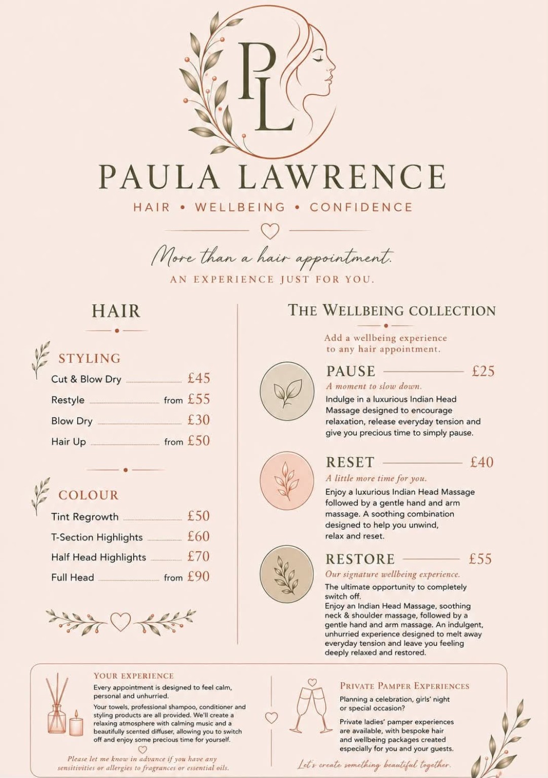 Paula Lawrence combined hair and wellbeing information